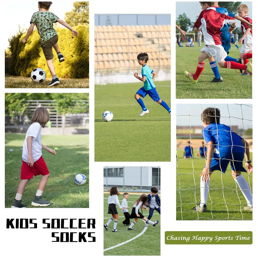Zando 4 Pairs Kids Soccer Socks Baseball Softball Socks Youth Athletic Socks Boys Girls Knee High Socks 4-10 Years Little Kid 10-12 Years Black*2/White*2