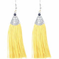 Vibrant yellow thread fringe statement earrings for party wear