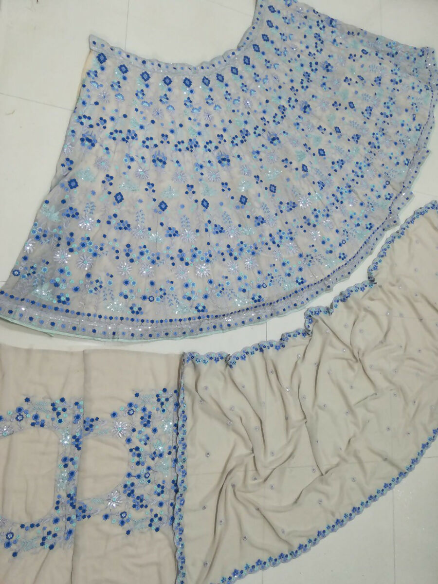 Sky Blue Faux Georgette Embroidered Lehenga Choli with Dupatta
