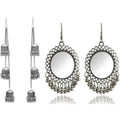 Set of two pairs of Kashmiri style oxidized Jhumka and hanging earrings