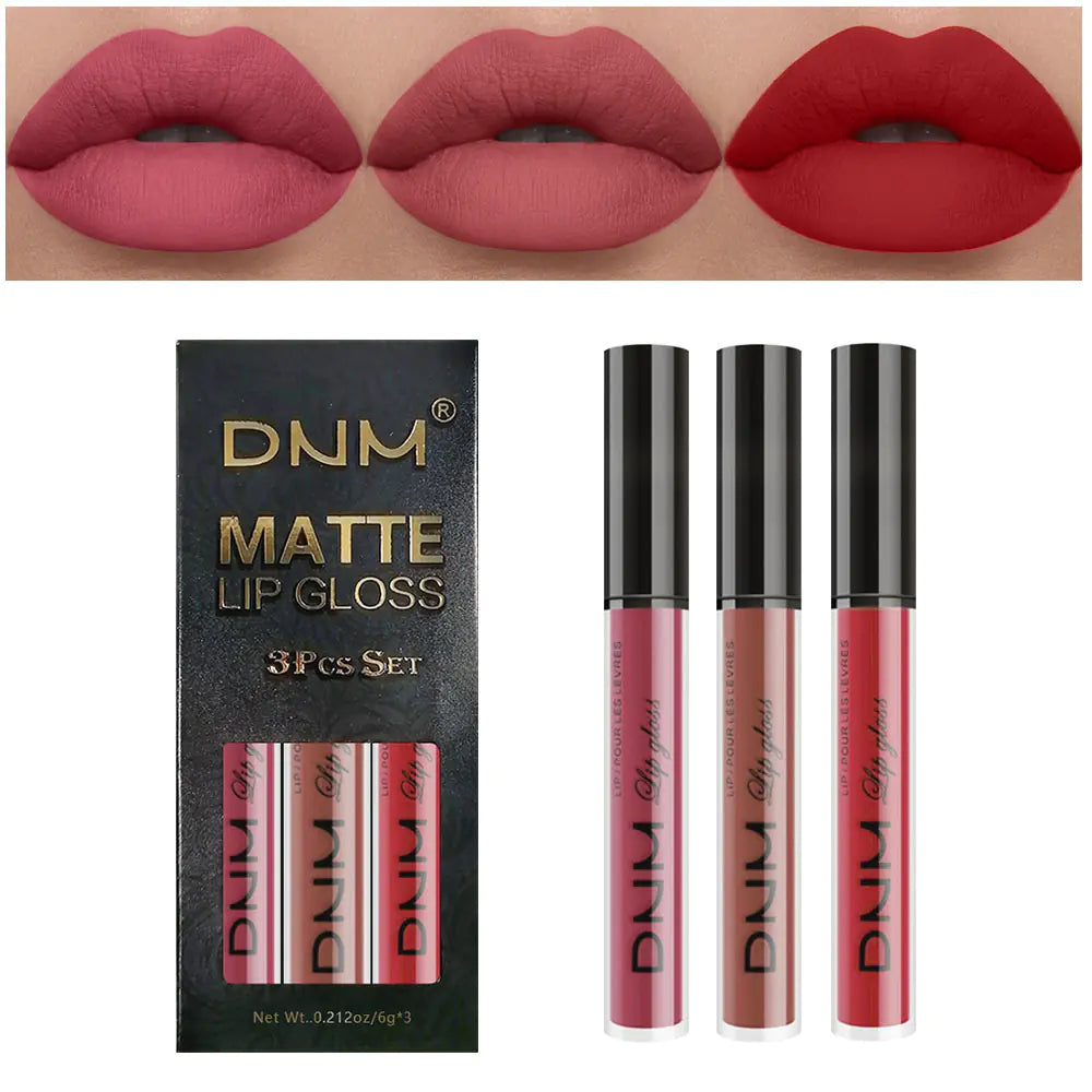 DNM Non-Stick Lip Gloss 3-Piece Set - Matte Metallic