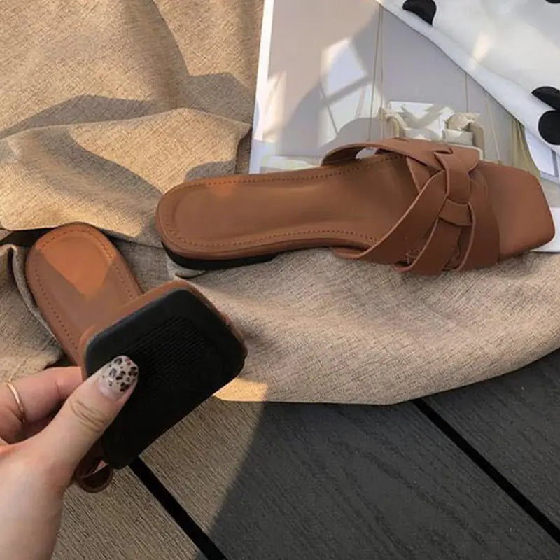 Women's Braided Flat Sandals Open Toe Casual Beach Slides - Image 2