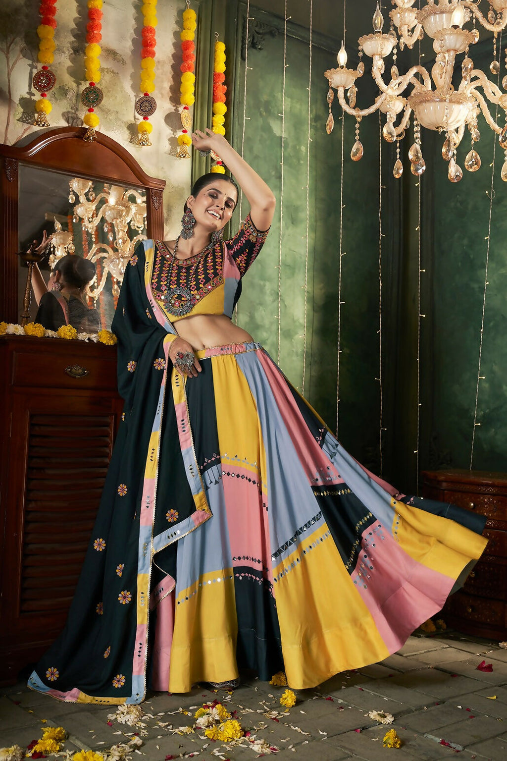 Multi Color Maslin Cotton Designer Navratri Lehenga Choli