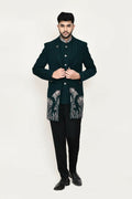 Green imported polyester formal open prince coat with trousers