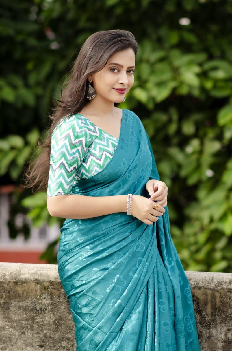 Rama Silk Blend Ethnic Motifs Saree with Unstitched Blouse - Hiral Fashion