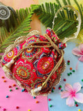 Decorative multicolor synthetic potli bag for ethnic wear