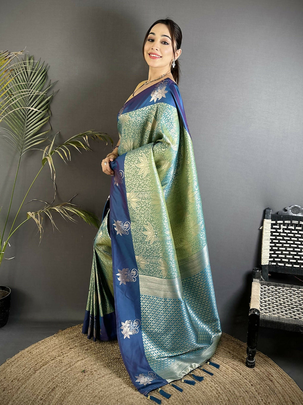 Pista Green Soft Silk Dharmavaram Saree with Intricate Zari Weaving