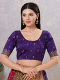 Elegant Brinjal silk stitched blouse with a classic round neck design.