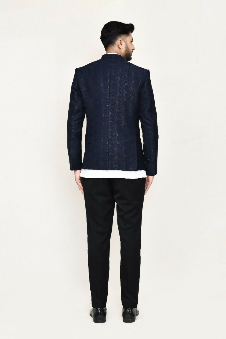 Men's White Imported Jacquard Open Prince Coat and Kurta Set