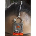 Orange Drop Jaipur Maang Tikka with silver oxidized finish hair jewelry