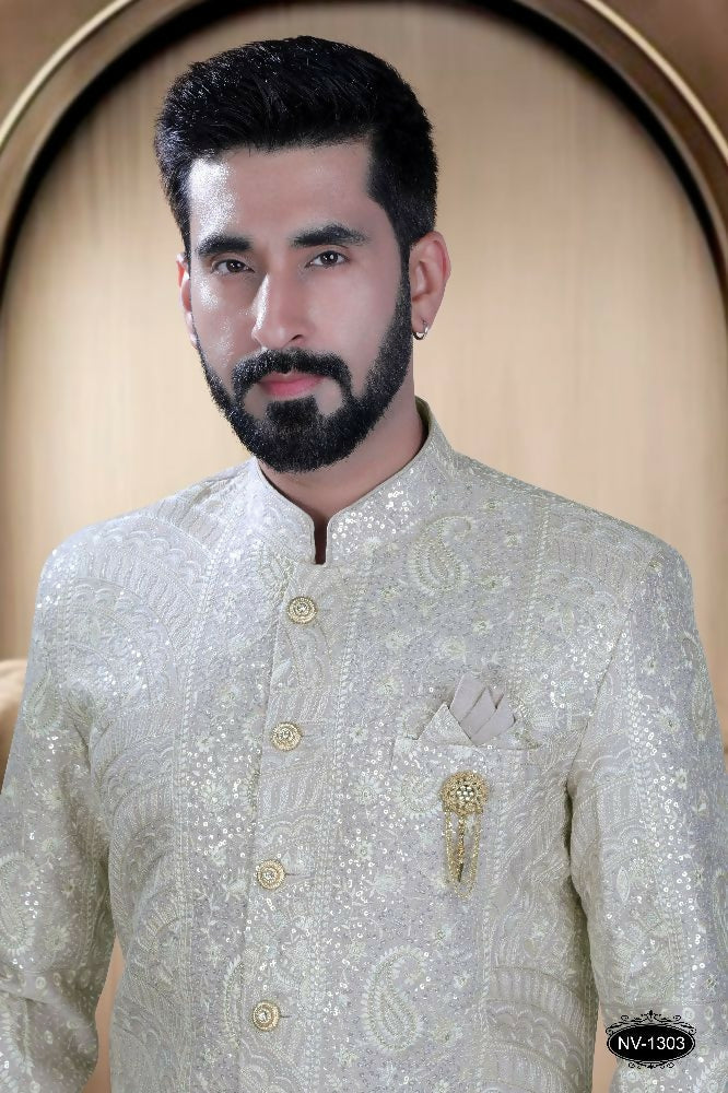 Onion-Pink Silk Sherwani Style Kurta with Pyjama