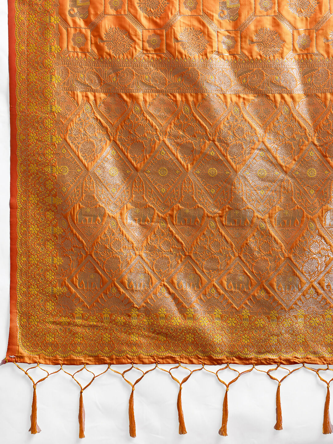 Orange Silk Blend Saree with Matching Blouse Piece