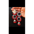 Oxidized Mirror Jhumki Earrings in Silver & Multicolored Tones