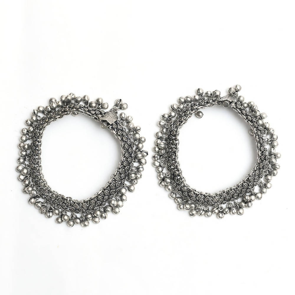 Oxidised Silver Traditional Anklet for Ethnic Outfits