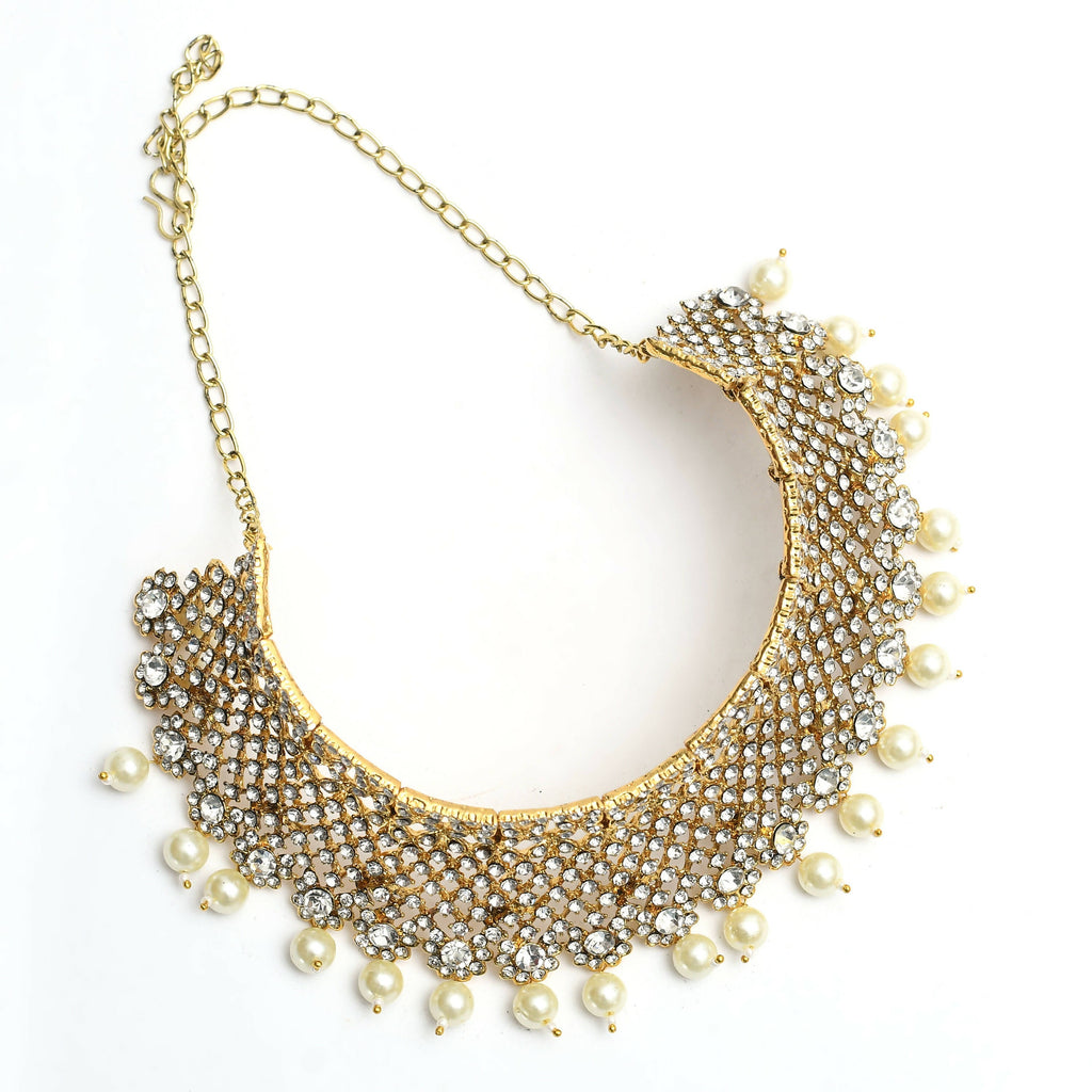 Heavy Brass Rajwadi Golden Choker Necklace Set