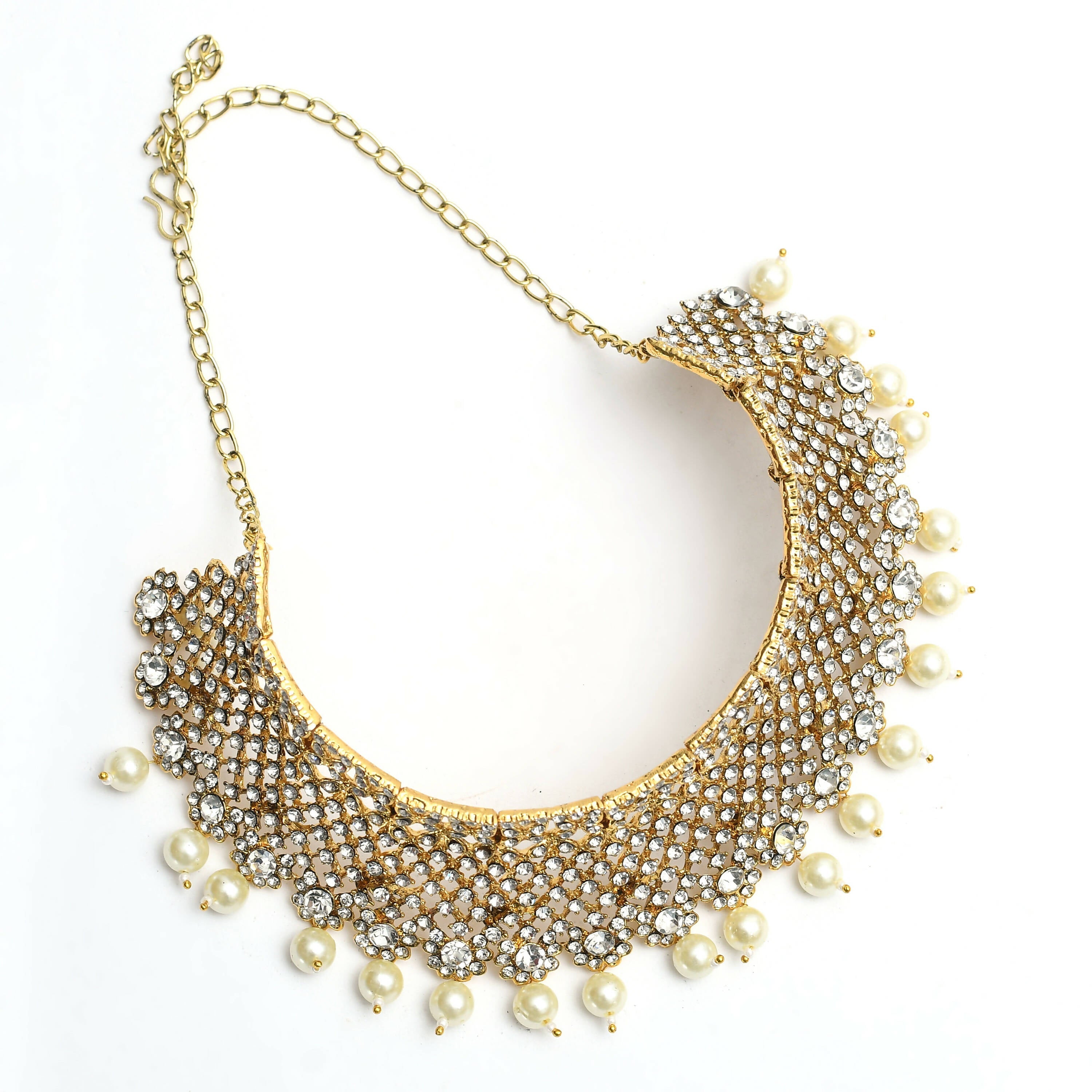 Heavy Brass Rajwadi Golden Choker Necklace Set