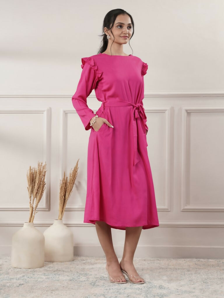 Joban Fashion Women's Rayon Pink Midi Dress