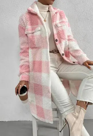 Women Long Plaid Fleece Shacket Button Down Cozy Winter Coat - Image 5