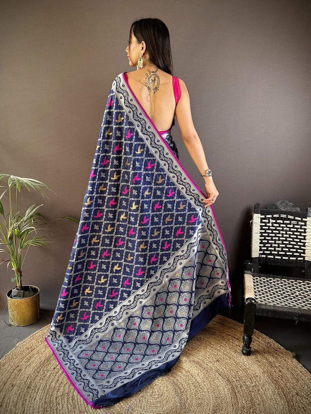 Royal Blue Lichi Soft Silk Banarasi Saree with Jacquard Weave