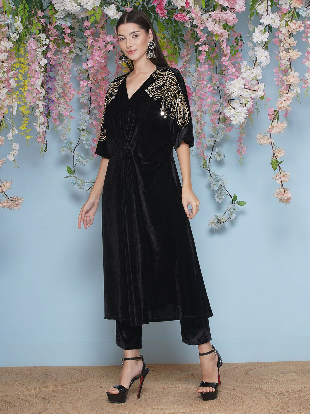 Joban Fashion Black Hand Embellished Velvet Set