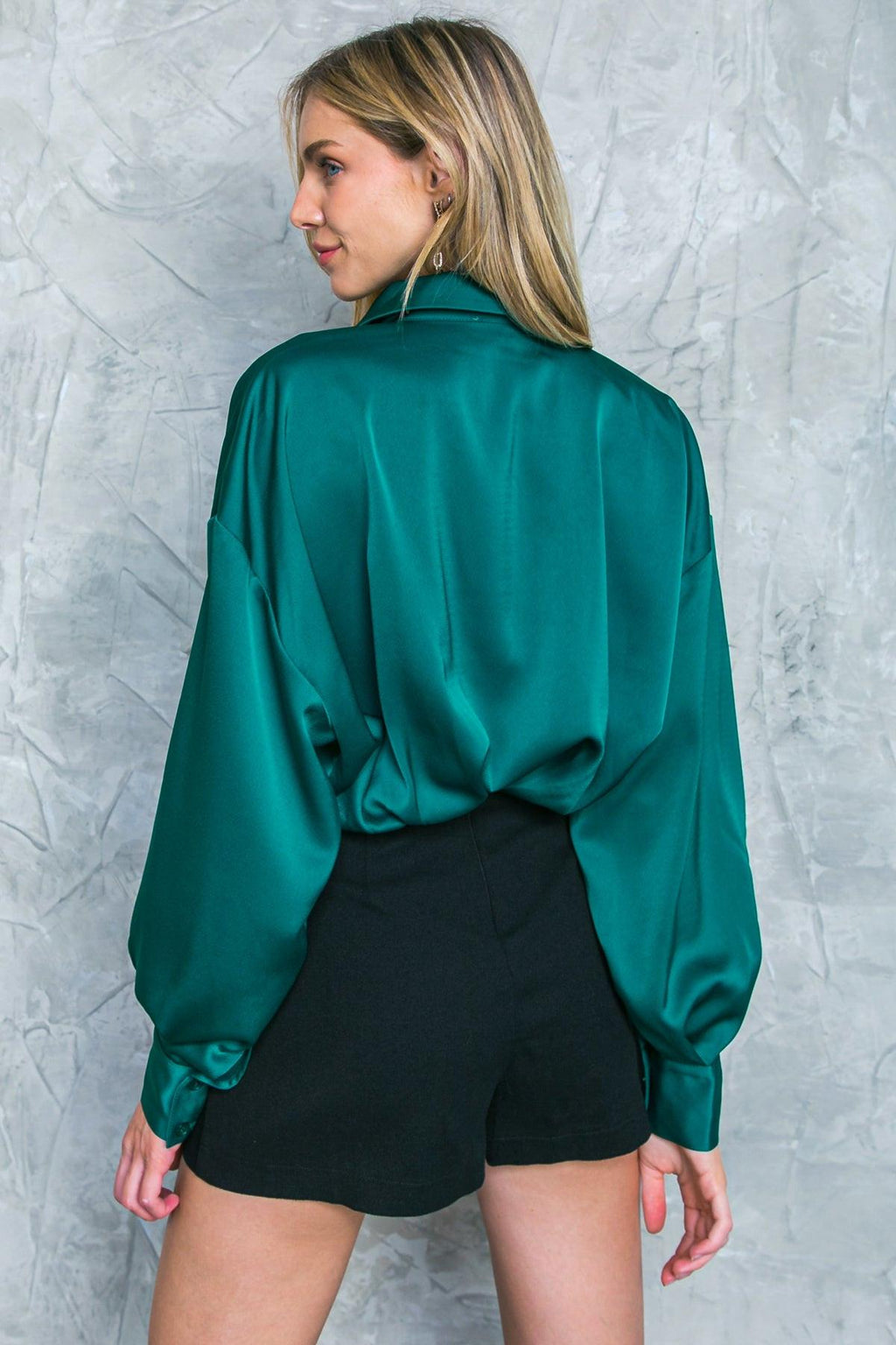 Satin Button Down Long Sleeve Blouse with Adjustable Cuffs - Image 8