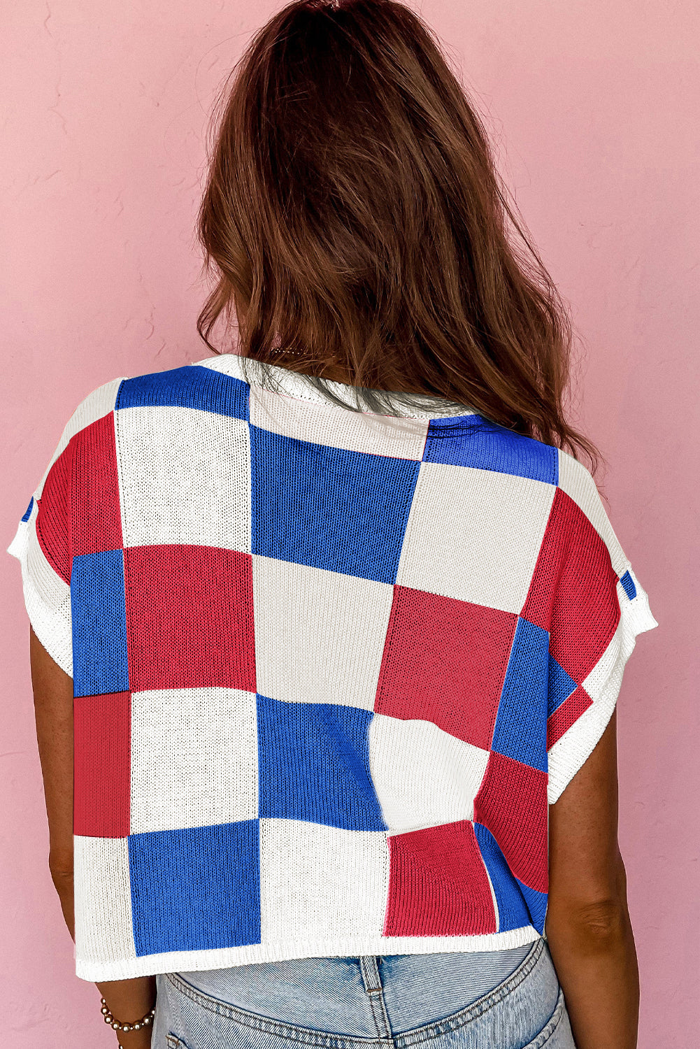 White Color Block Cap Sleeve Sweater for Chic Casual Style