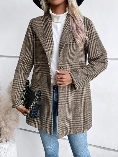 Women's Plaid Collared Button-Down Jacket Lightweight Shacket