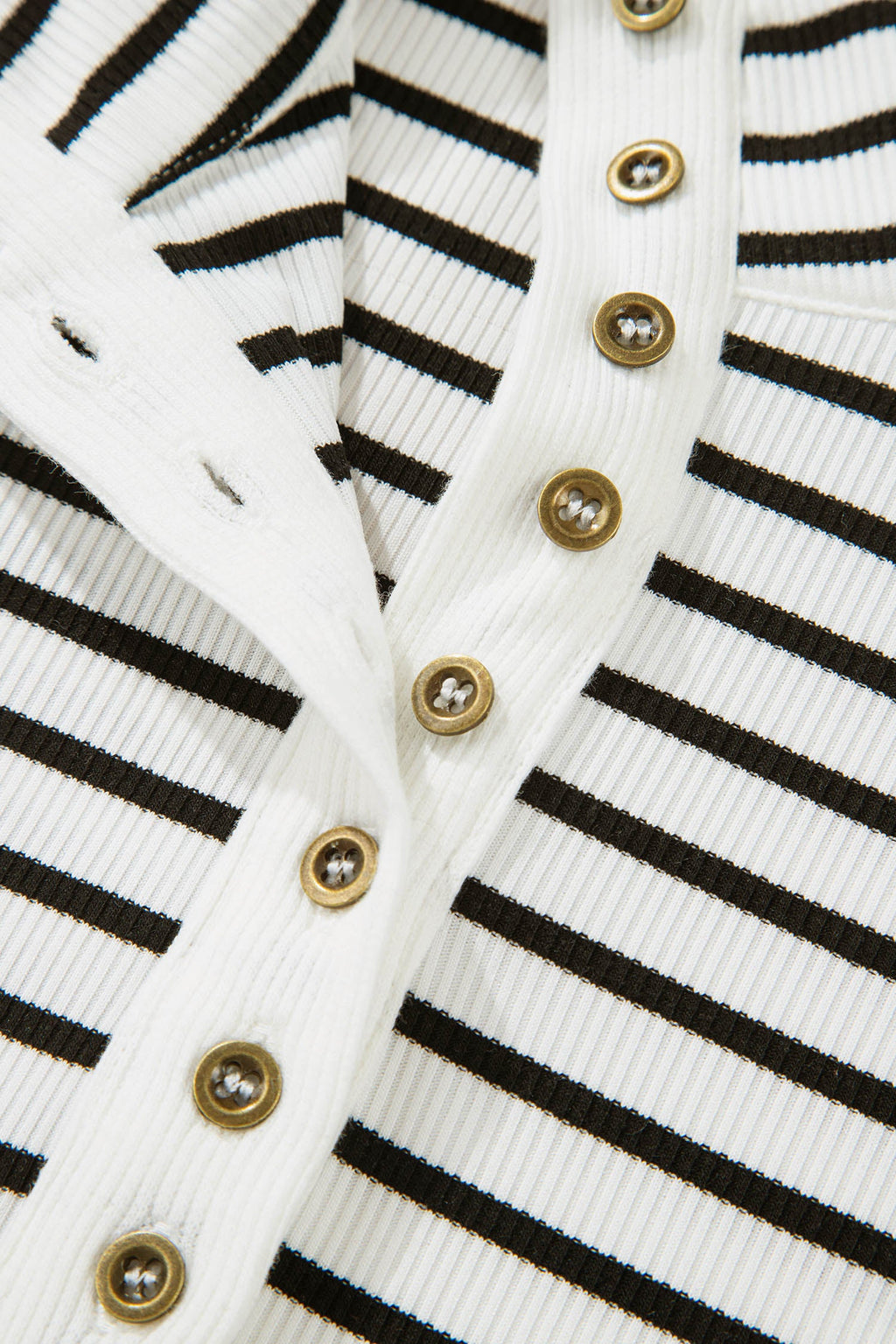 Women's Striped Ribbed Knit Long Sleeve Henley Top - Image 12