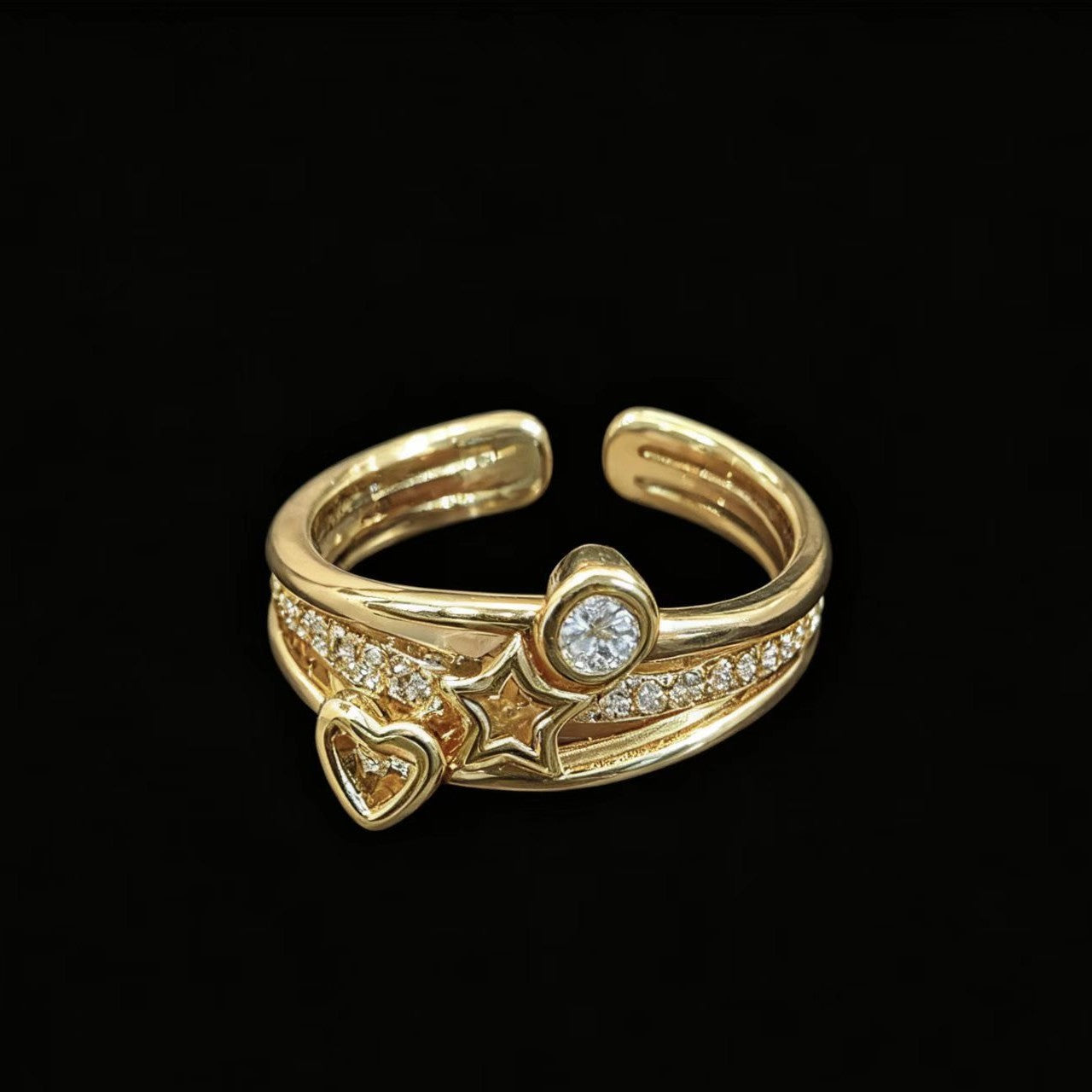 Geometric Polka-Dot Diamond-Studded Ring in Gold Tone
