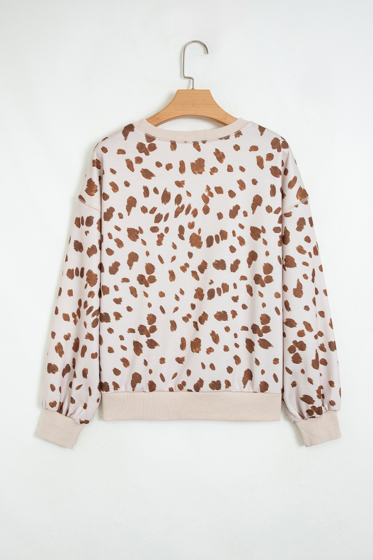 Leopard Ribbed Trim Drop Shoulder Long Sleeve Sweatshirt