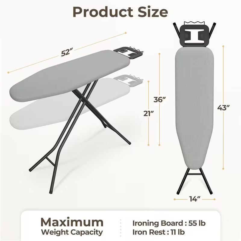Full Size Foldable Ironing Board with 4-Leg Stand and 4-Layer Pad