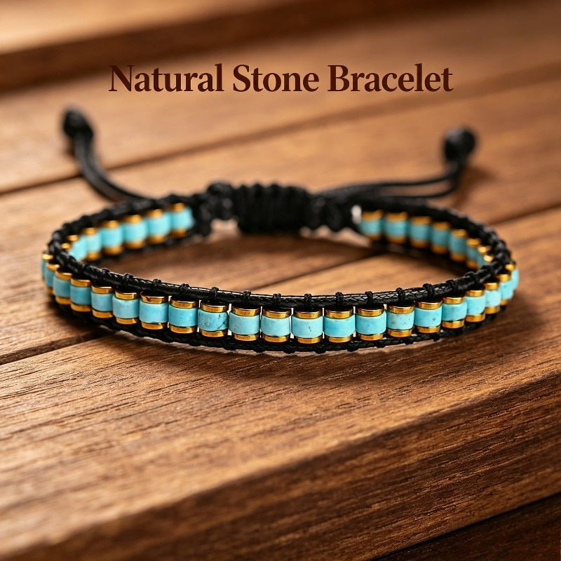 Natural Stone Braided Bracelet - Unisex Handmade Woven Beaded Jewelry for Men Women Casual Daily Wear Gift