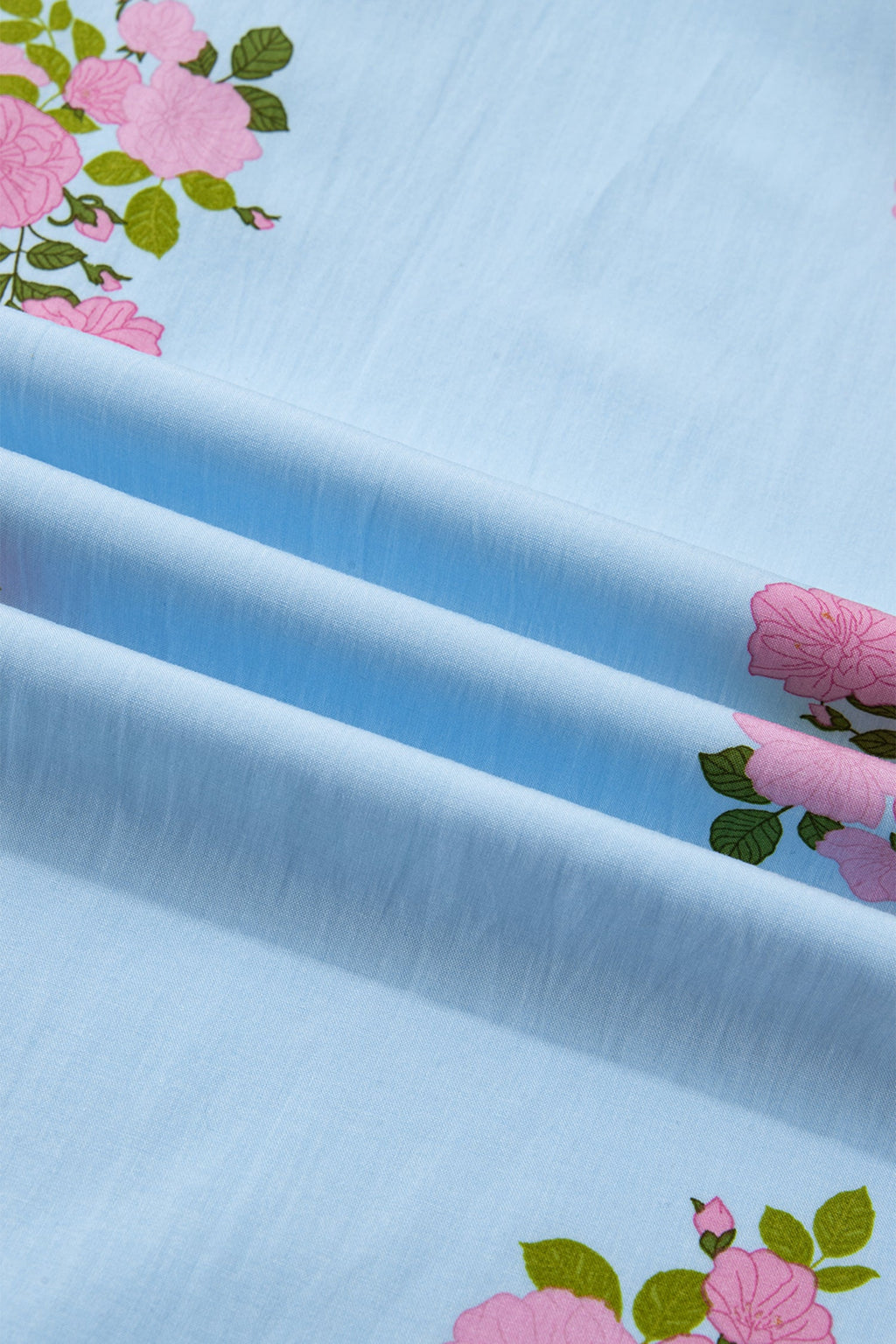 Floral Scalloped Trim V-Neck Maxi Dress in Light Blue and Pink