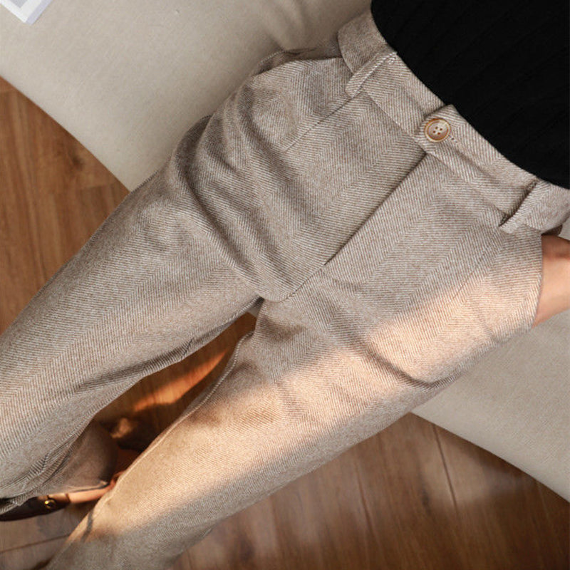 Women's Herringbone Wool-Like Tapered Trousers Ankle Length Pants - Image 5