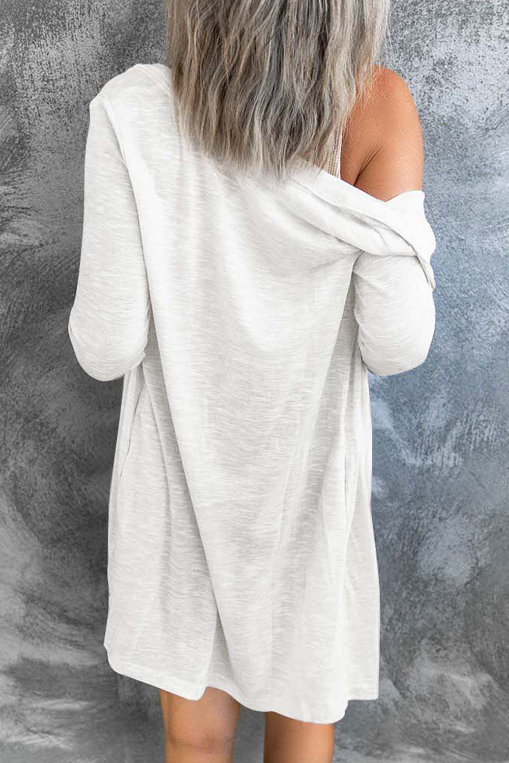 White Longline Open-Front Buttoned Cardigan - Lightweight Knit