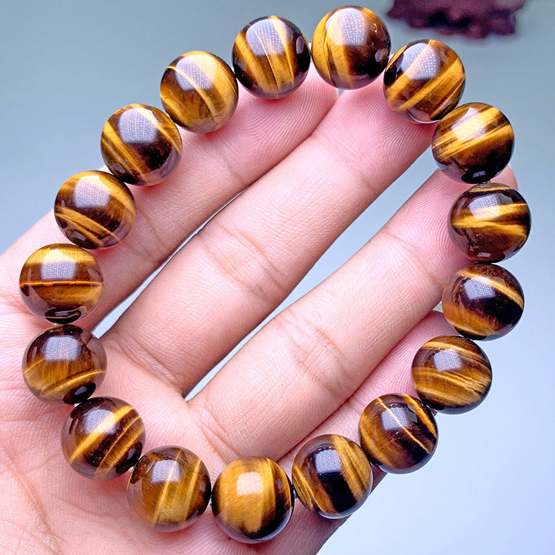 Polished natural yellow tigers eye beaded bracelet with 7A lightning pattern