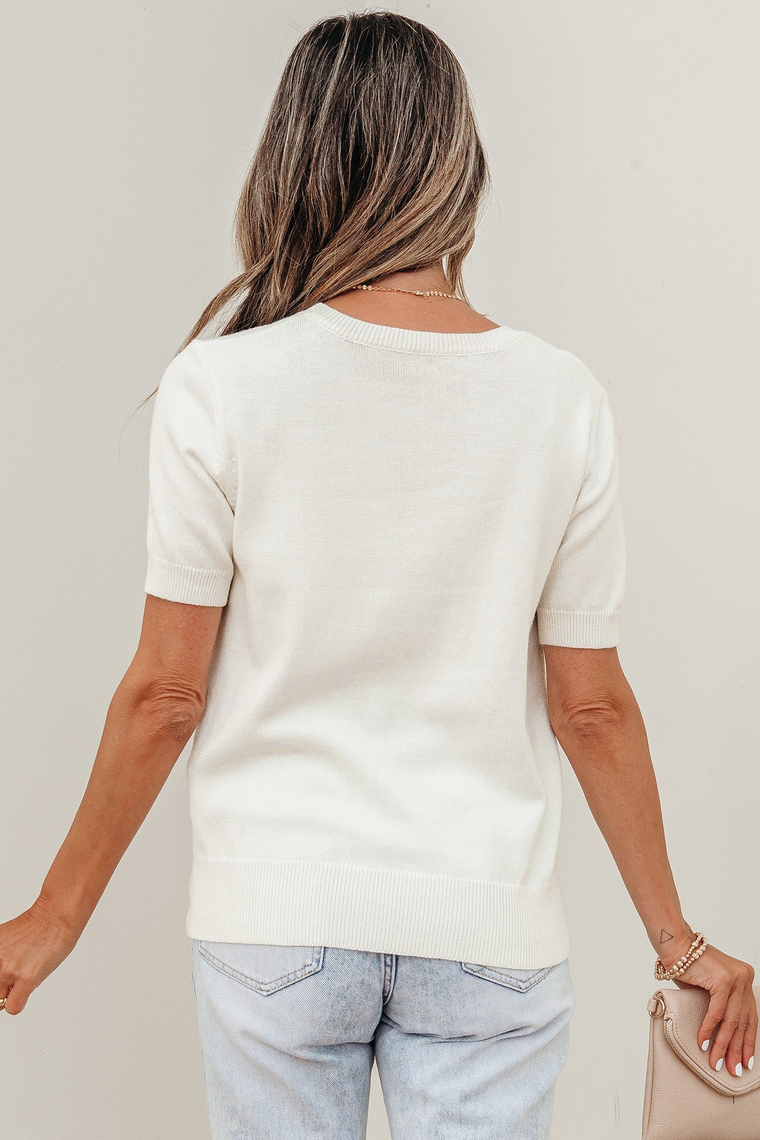 Regina Horse Graphic Short Sleeve Knit Sweater - Preppy Crew Neck