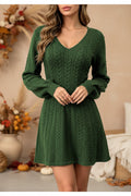 Women's V-Neck Cable-Knit Pullover Dress