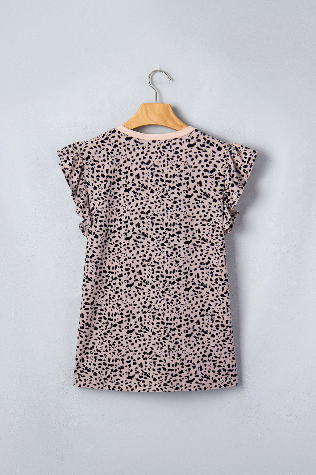 Cheetah V-Neck Ruffle Trim Tank Top - Pink Black Knit