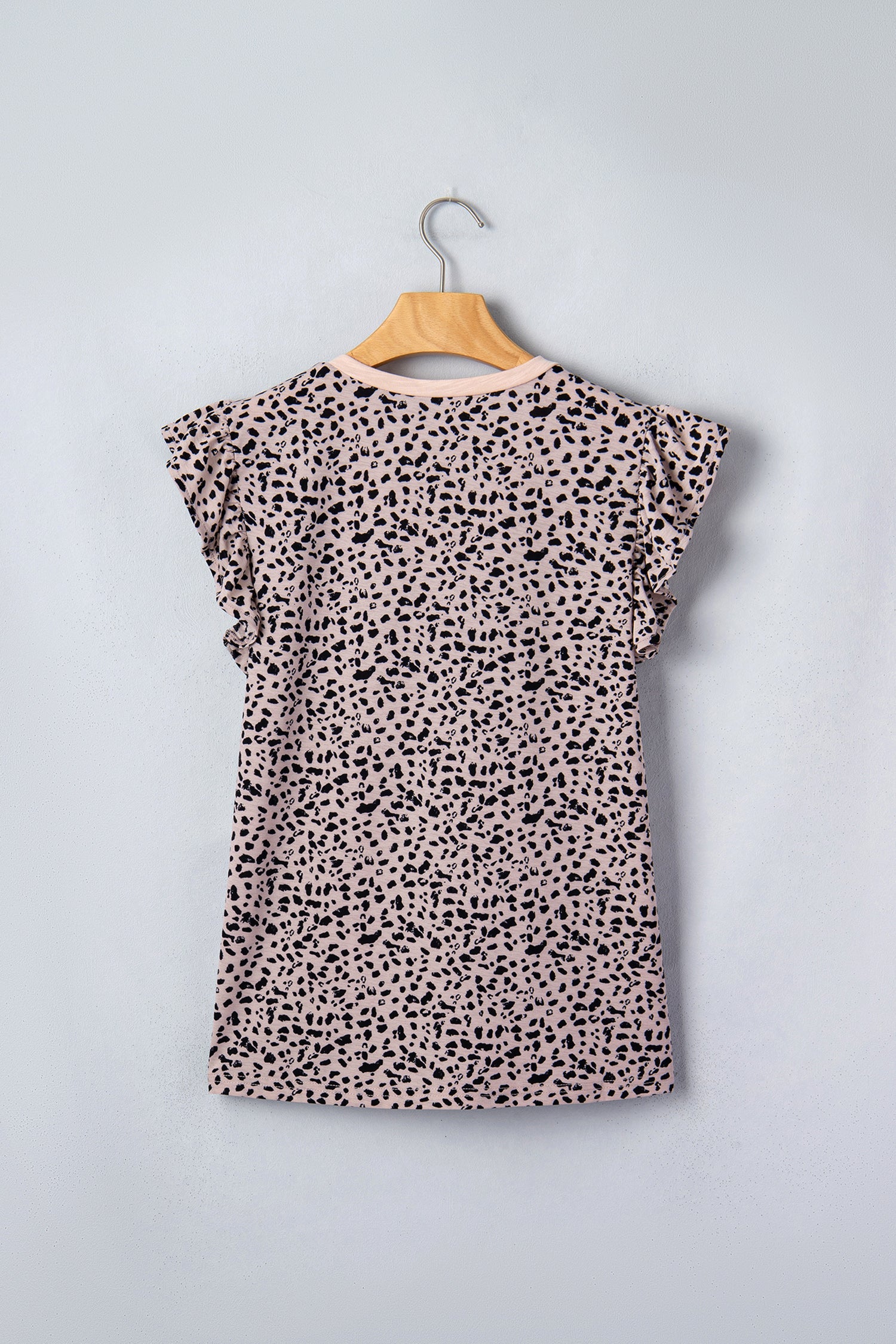Cheetah V-Neck Ruffle Trim Tank Top - Pink Black Knit