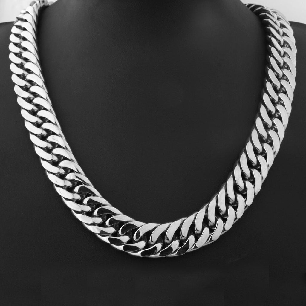 Mens Steel-colored Double-weave Stainless Steel Titanium Necklace