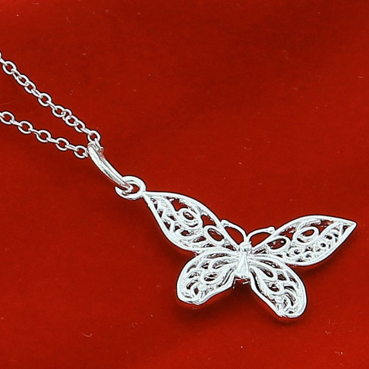 Silver Plated Empty Butterfly O-shaped Necklace Korean Necklace