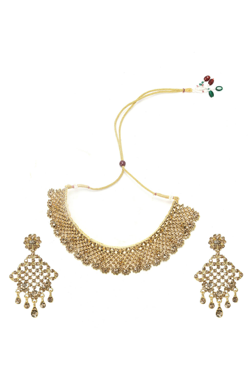 Traditional Rajwadi golden choker necklace set with white accent detailing