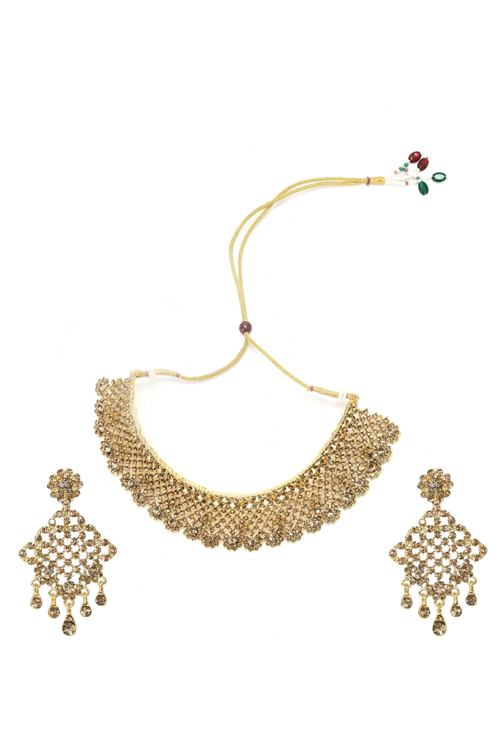 Traditional Rajwadi golden choker necklace set with white accent detailing