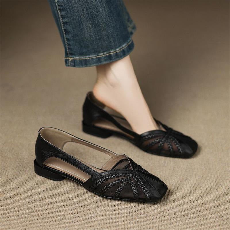 Women's Beige Mesh Breathable Low Heel Cutout Sandals - Image 5