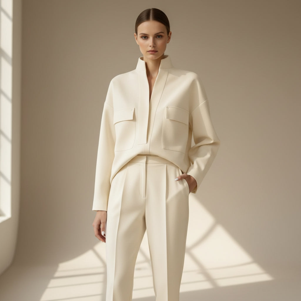 Women's Casual Cream Two-Piece Top and Pants Co-ord Set