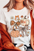 White Unique Leopard Bow Pumpkin Graphic T Shirt
