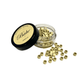 Close up of 4.0 mm silicone-lined copper rings for hair extensions in a professional container