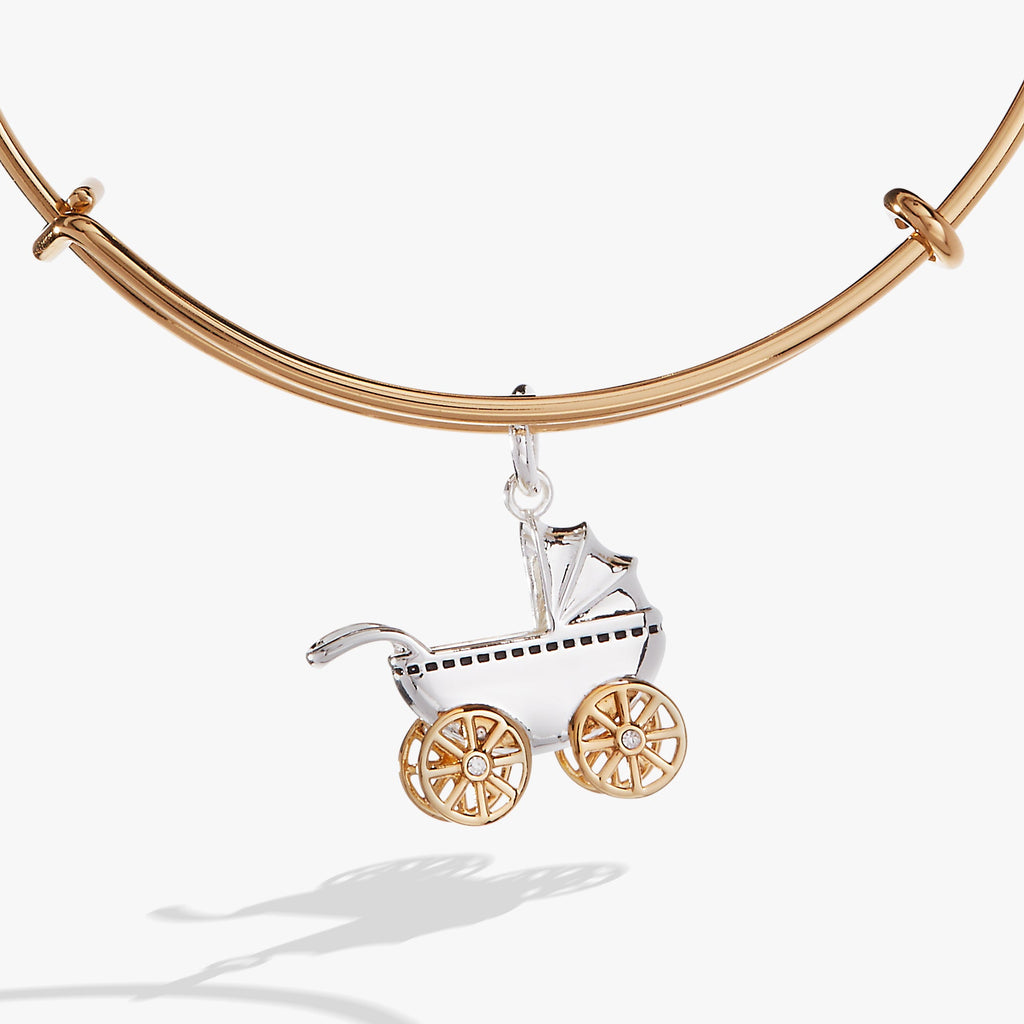 Two-Tone Baby Carriage Charm Bangle Bracelet for New Mothers