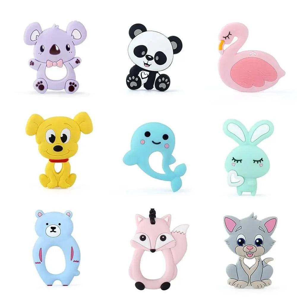 Cute animal-shaped silicone baby teether with multi-colored beads